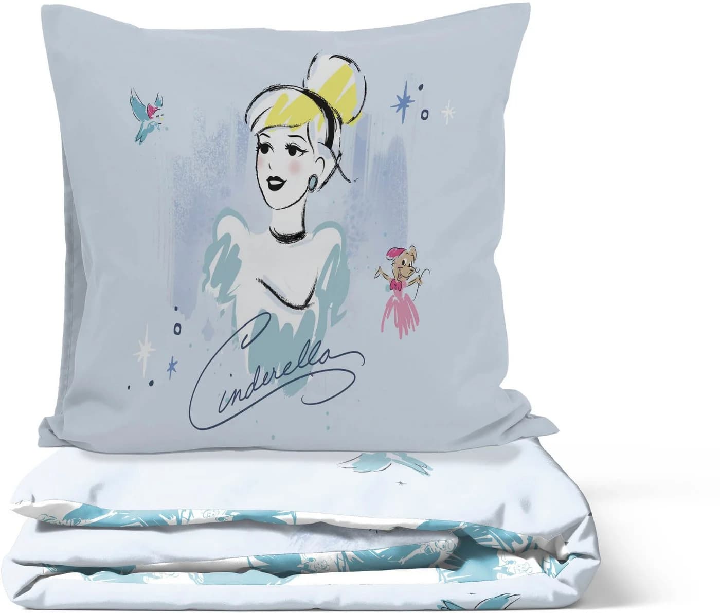 Disney Cinderella Bettwäsche-Set 137x200 cm + Kissenbezug 80x80 cm Blau Floral - Bild 3