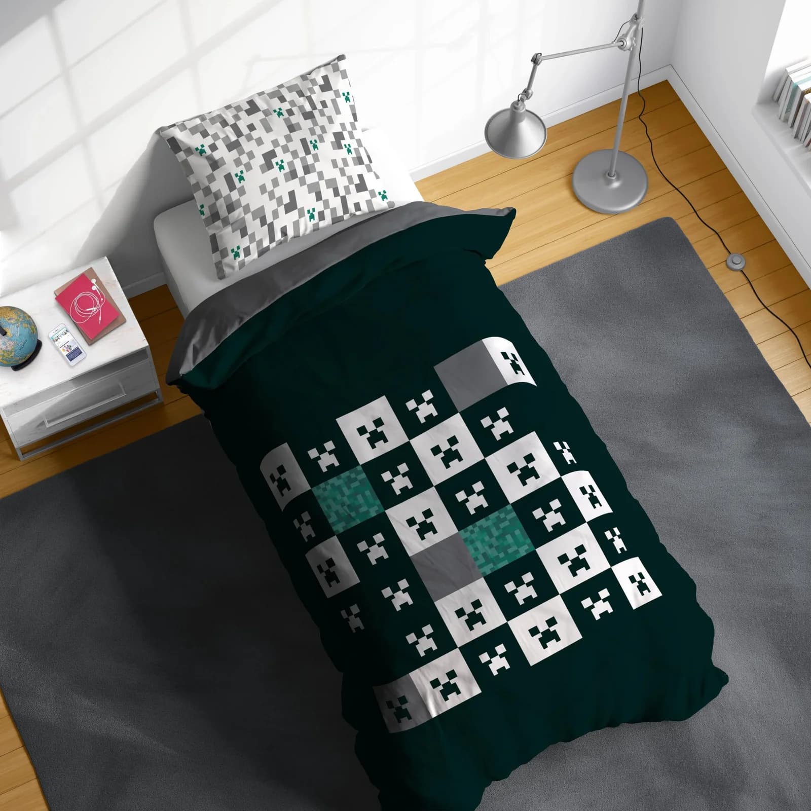 Minecraft Kinderbettwäsche Set Schwarz 135x200 cm mit Kissenbezug