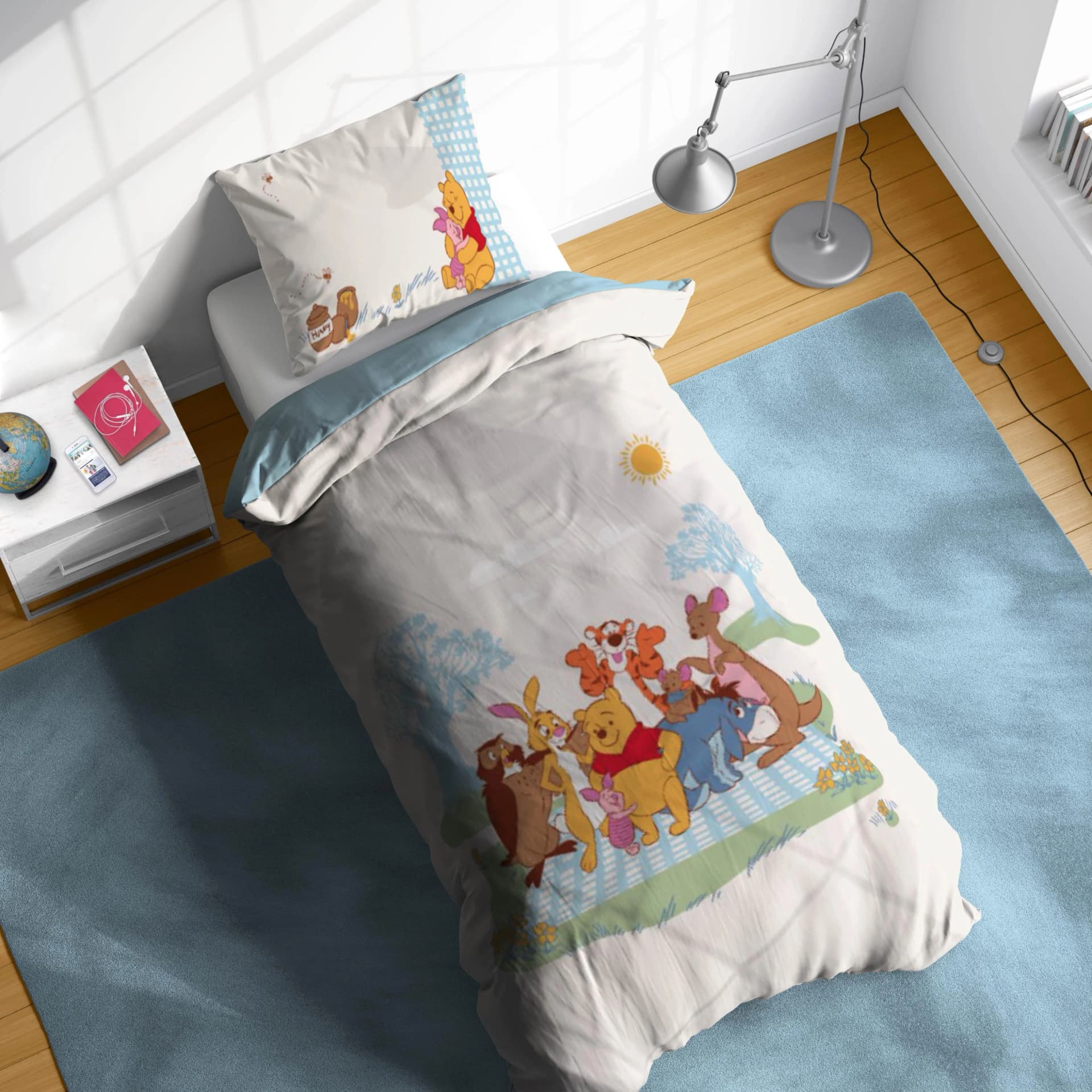 Disney Kinderbettwäsche Winnie The Pooh Party Blau Linon