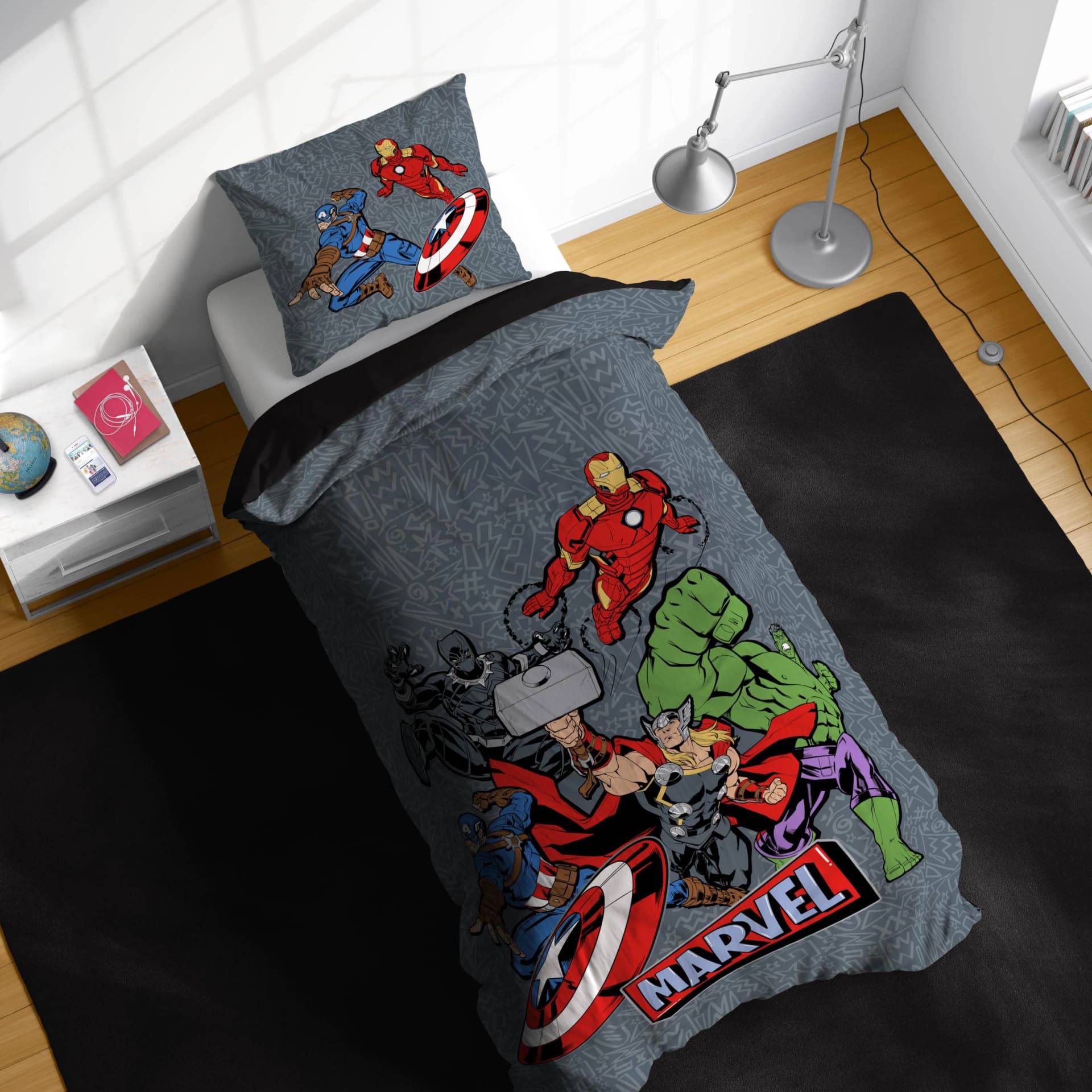 MARVEL Kinderbettwäsche Avengers Grau 135x200 cm