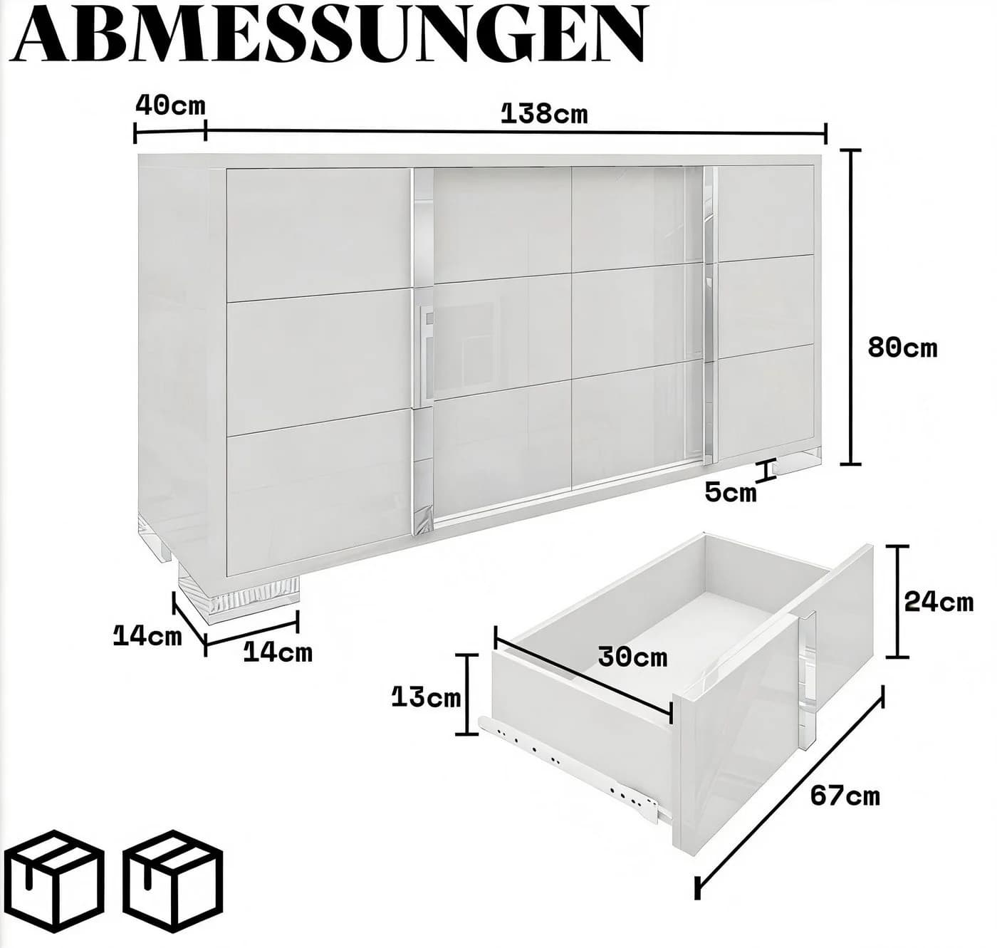 AMERLIFE Kommode Hochglanz Weiß 6 Schubladen Spiegelgriffe