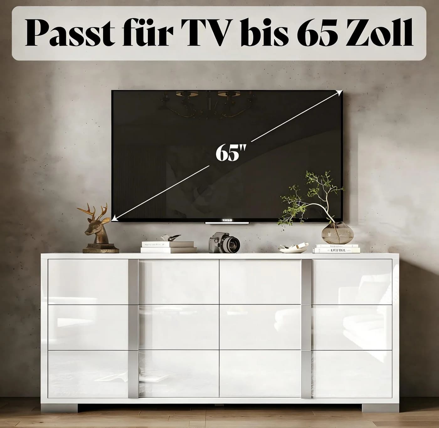 AMERLIFE Kommode Hochglanz Weiß 6 Schubladen Spiegelgriffe - Bild 3