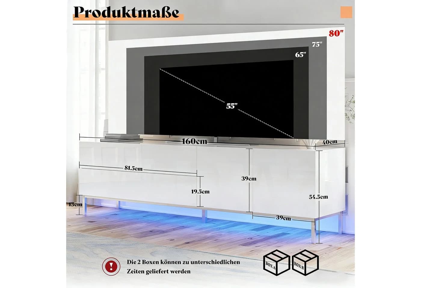 AMERLIFE TV-Schrank Hochglanz Weiß mit RGB LED