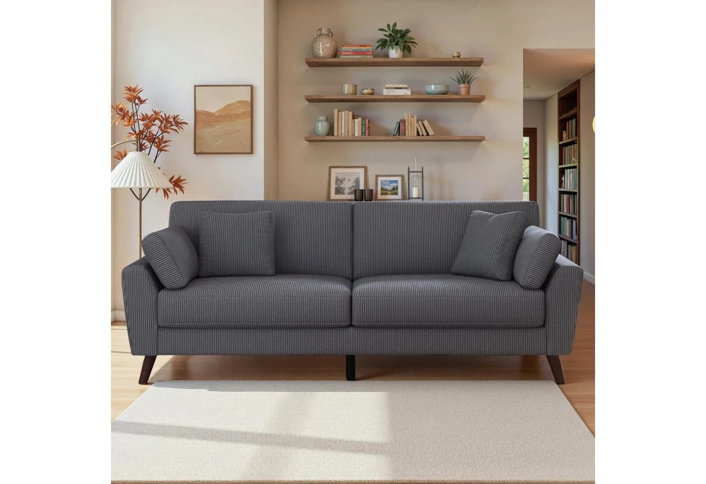 AMERLIFE Big-Sofa 2-Sitzer Cord Sofa Grau Modern - Bild 3