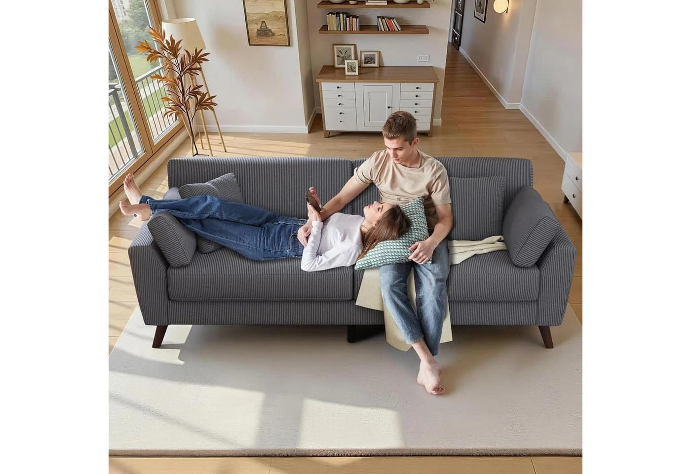 AMERLIFE Big-Sofa 2-Sitzer Cord Sofa Grau Modern - Bild 4