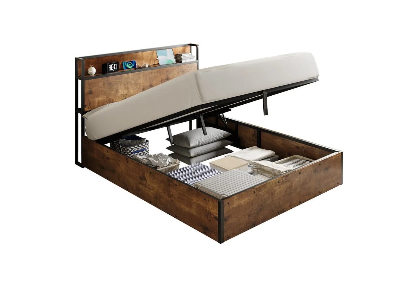 AMERLIFE Doppelbett mit Stauraum und USB-Anschlüssen Industrial Design - Bild 2