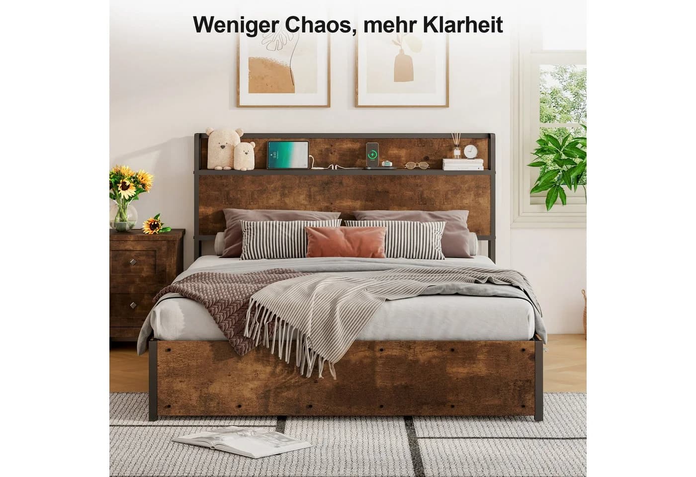 AMERLIFE Doppelbett mit Stauraum und USB-Anschlüssen Industrial Design - Bild 4
