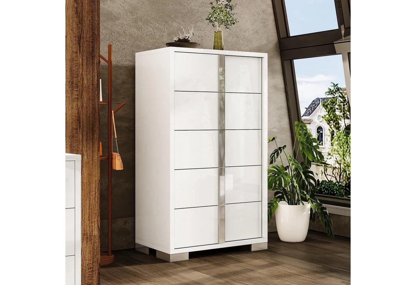 AMERLIFE Kommode Weiß Hochglanz mit 5 Schubladen und Anti-Kipp-Schutz - Bild 2