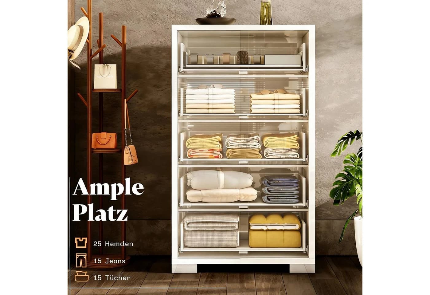 AMERLIFE Kommode Weiß Hochglanz mit 5 Schubladen und Anti-Kipp-Schutz - Bild 4