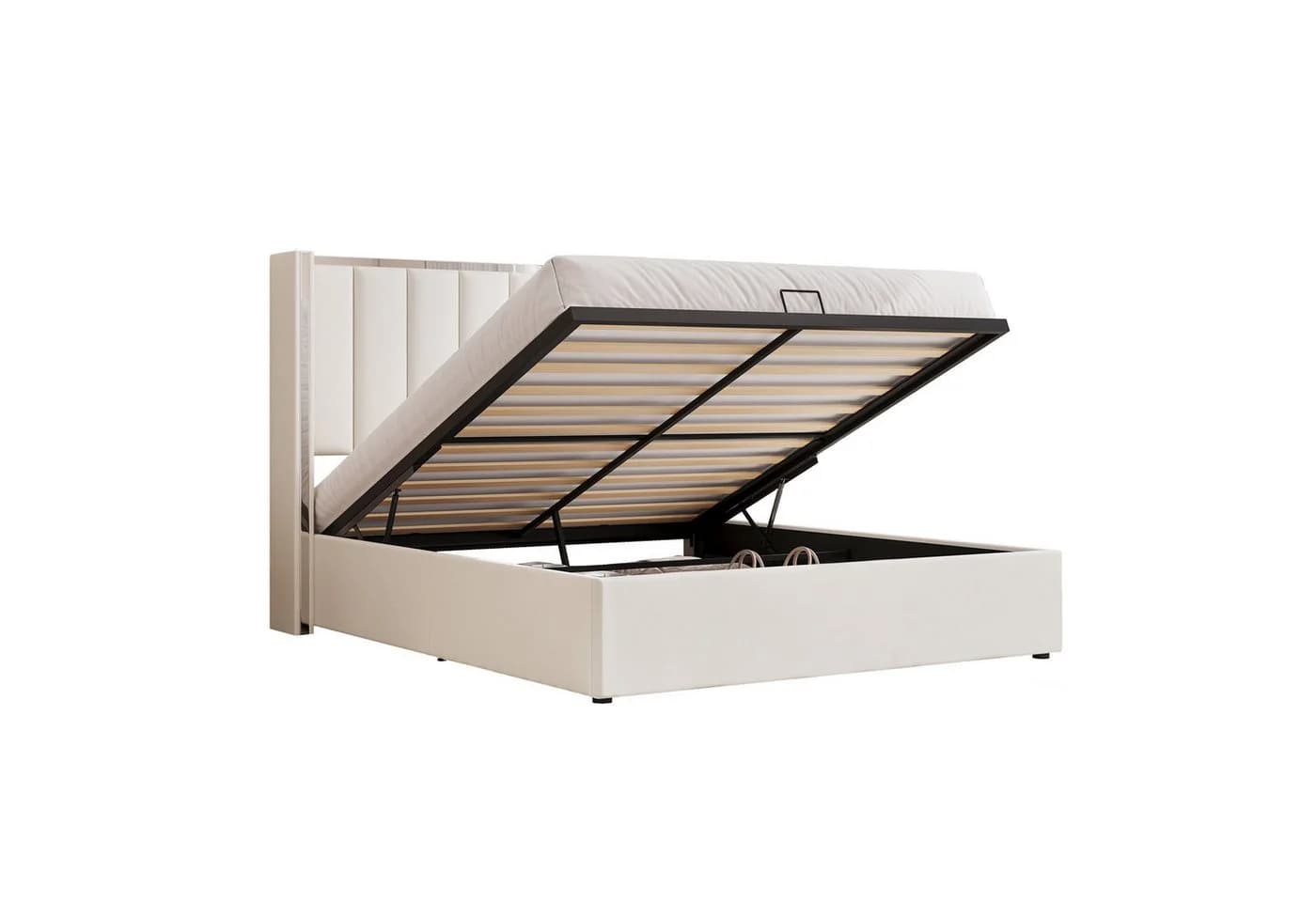 AMERLIFE Polsterbett Hydraulisches Stauraumbett 140x200cm Creme Schwarz - Bild 2