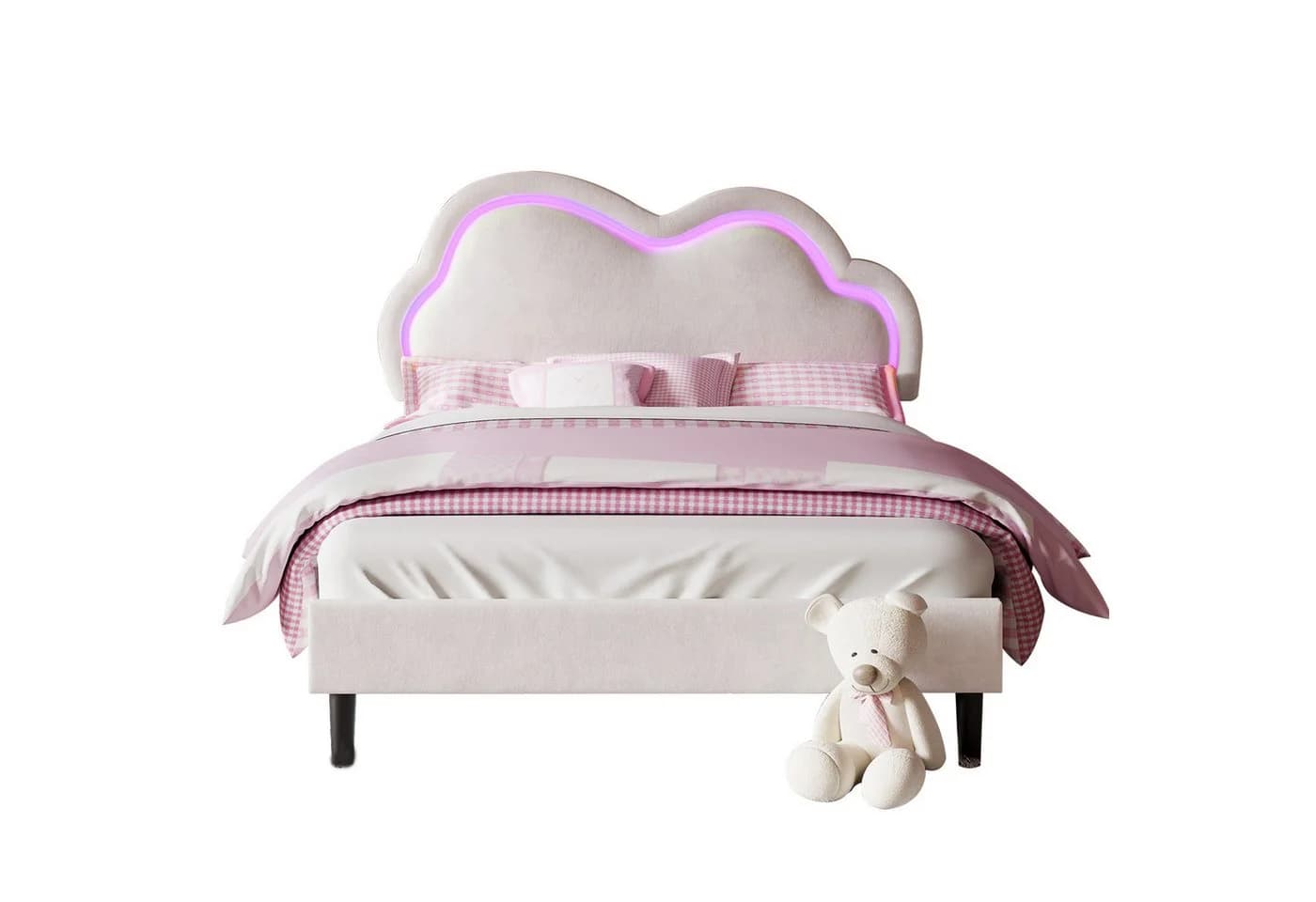 AMERLIFE Kinderbett Jugendbett Rosa Samt-Optik LED Wolken-Kopfteil - Bild 2