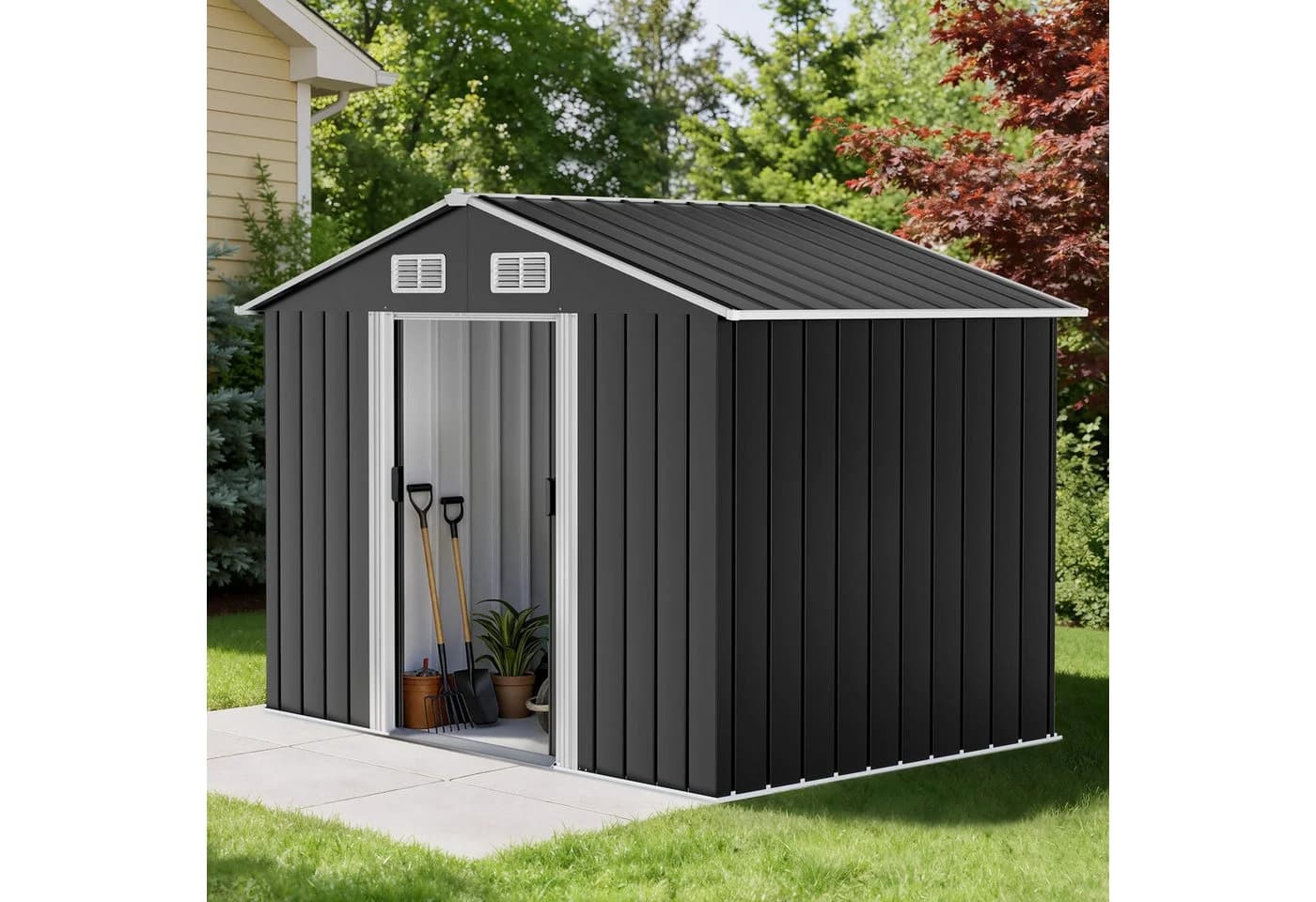 AMERLIFE Gerätehaus Metall Schwarz mit Schiebetür - Bild 2