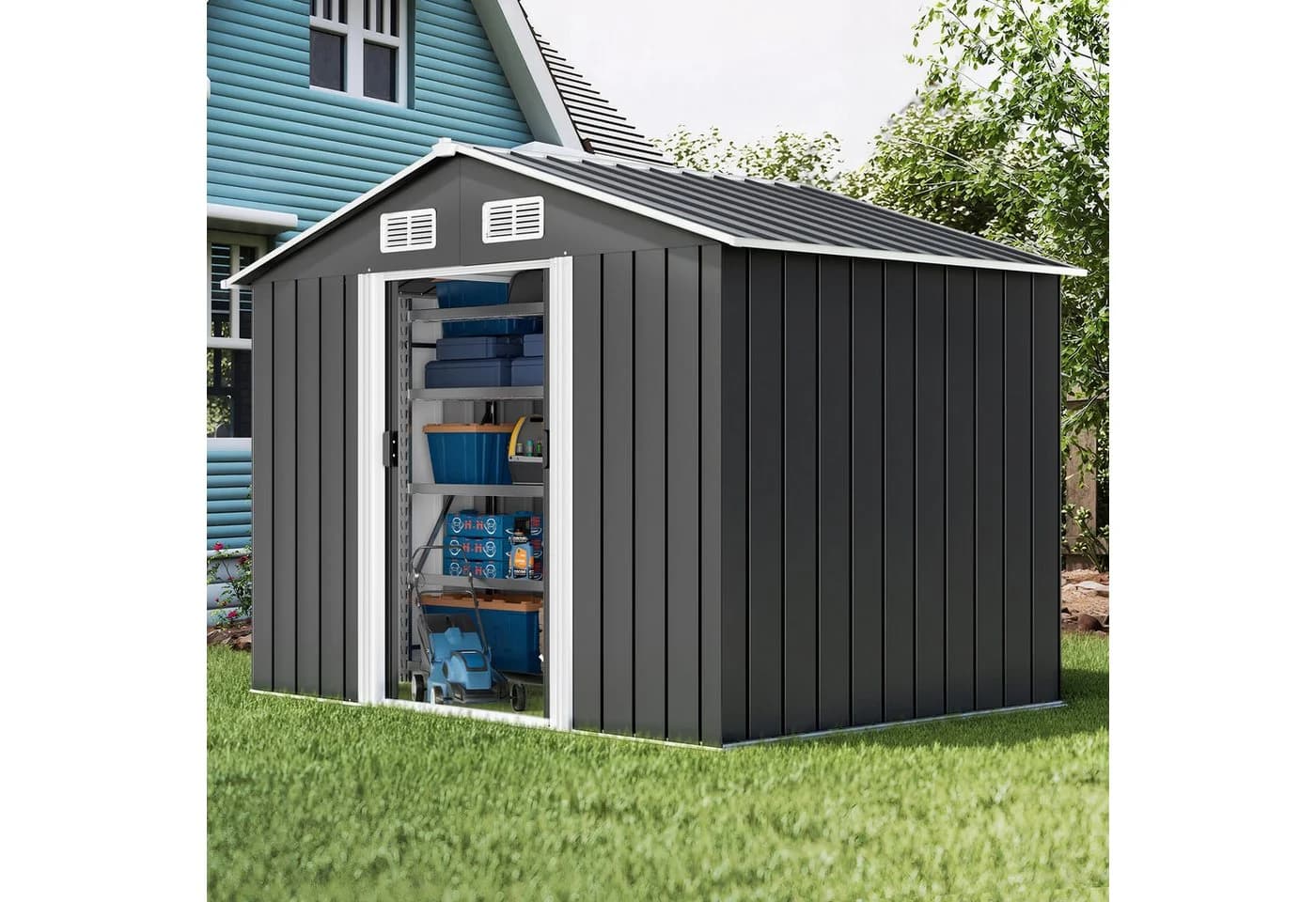 AMERLIFE Gerätehaus Metall Schwarz mit Schiebetür - Bild 4