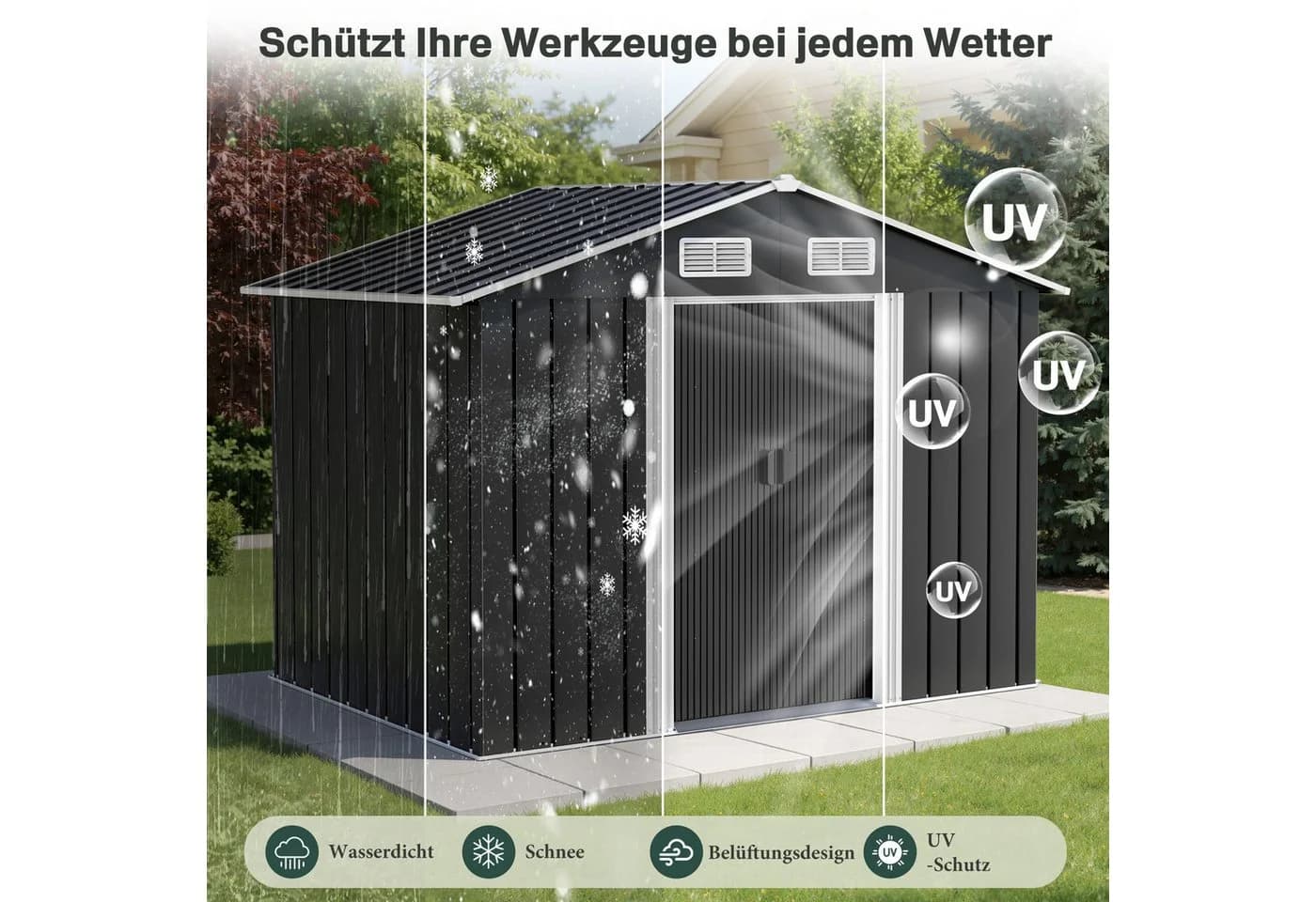 AMERLIFE Gerätehaus Metall Schwarz mit Schiebetür - Bild 5
