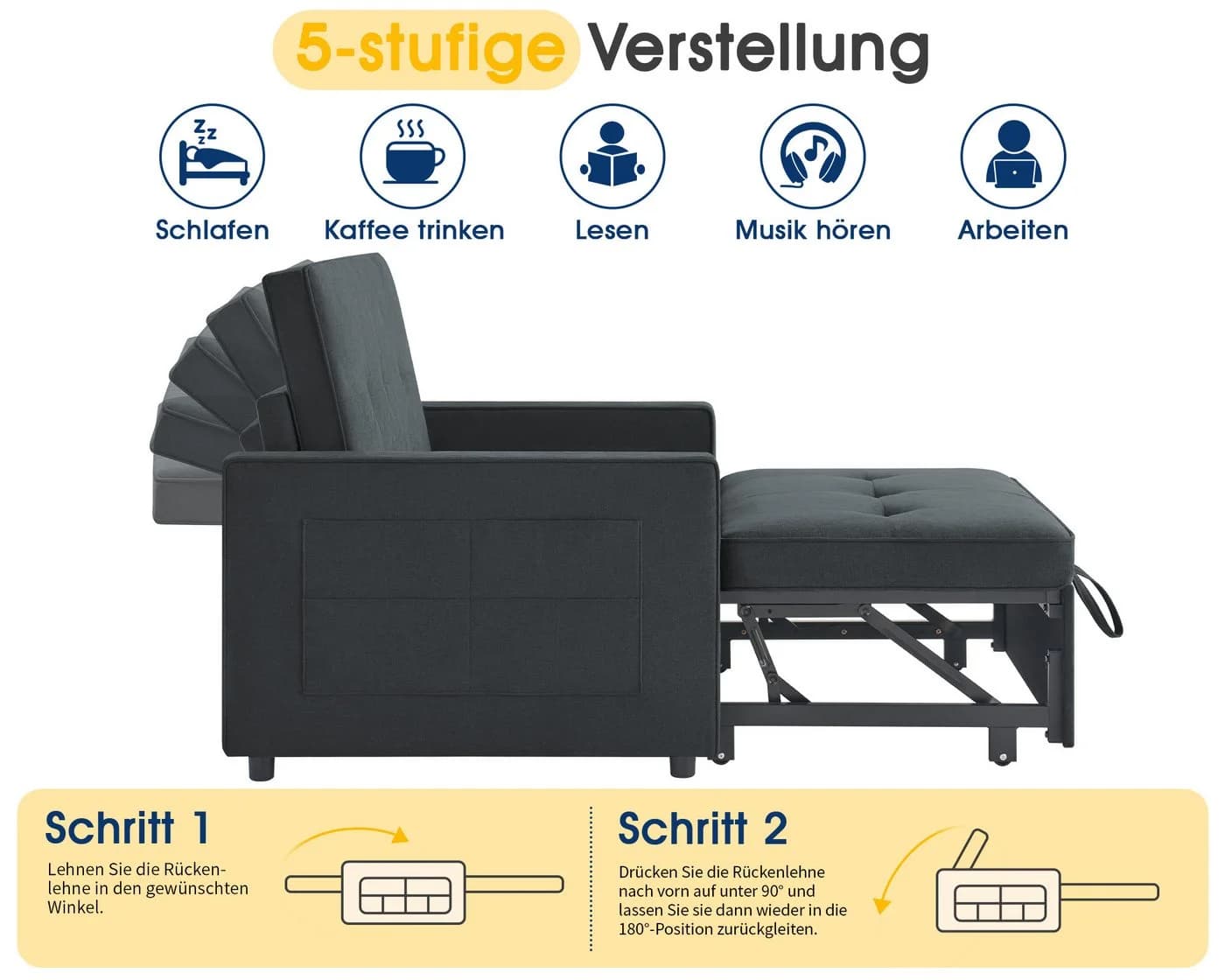 AMERLIFE Schlafsofa 3-in-1 mit Bettfunktion & Seitentaschen - Bild 5