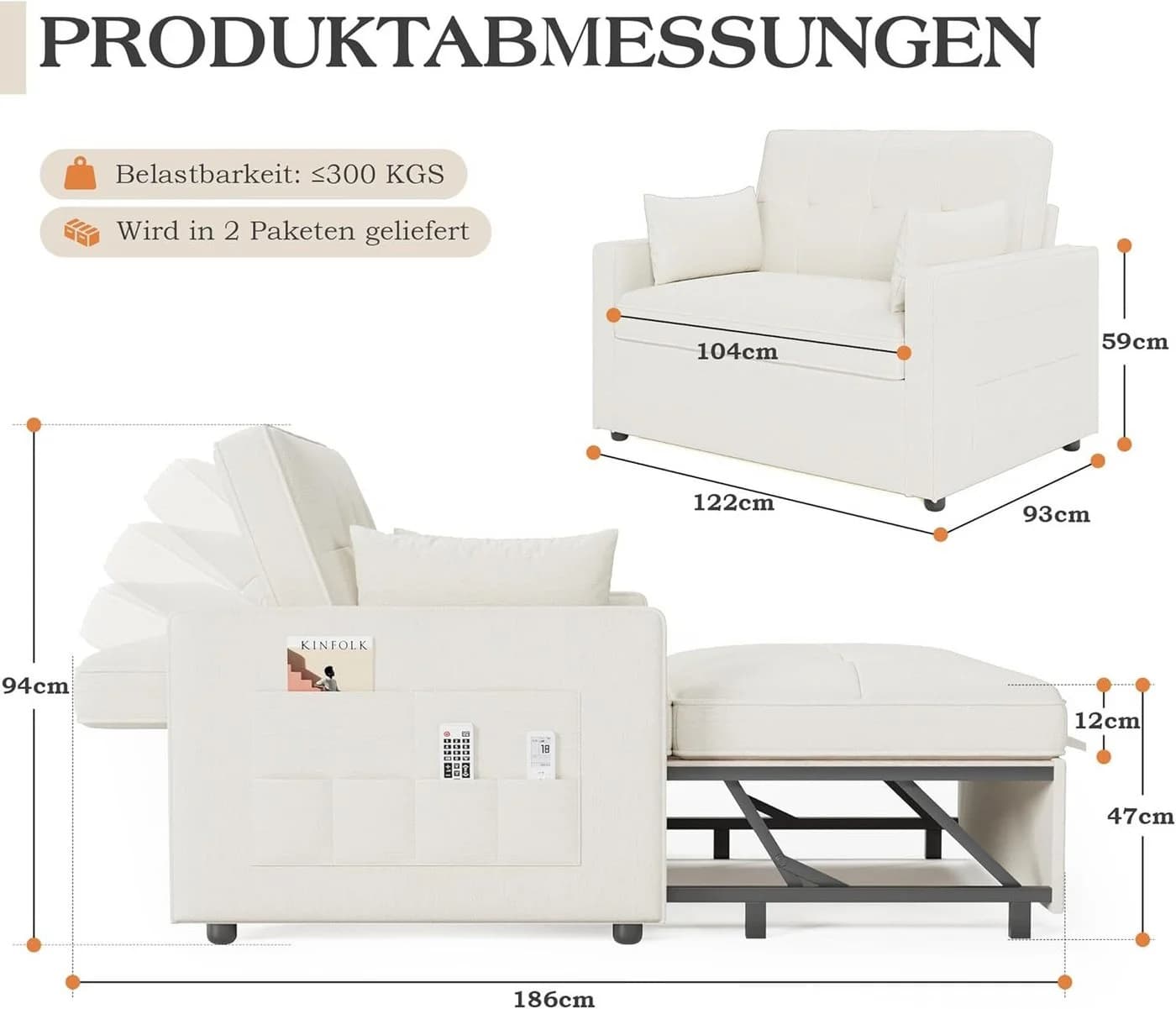 AMERLIFE Schlafsofa 3-in-1 mit Leinenbezug Beige - Bild 3