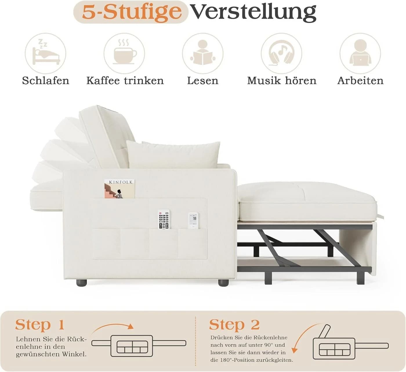 AMERLIFE Schlafsofa 3-in-1 mit Leinenbezug Beige - Bild 4