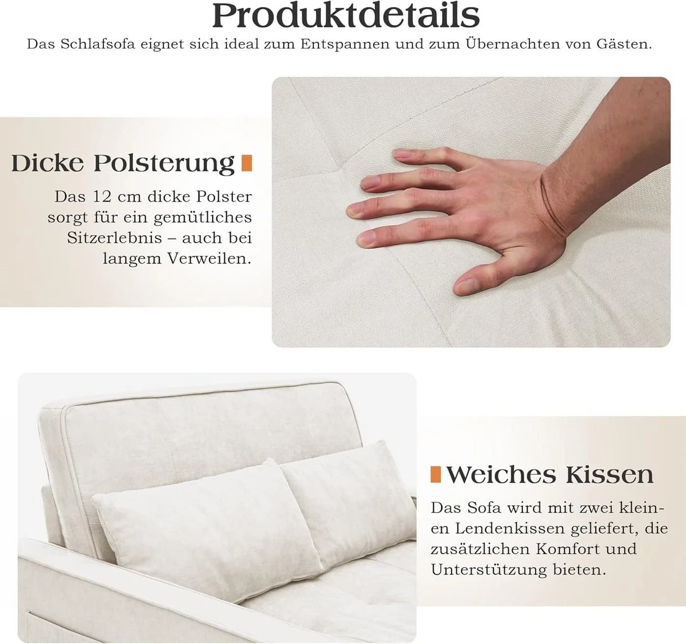 AMERLIFE Schlafsofa 3-in-1 mit Leinenbezug Beige - Bild 5