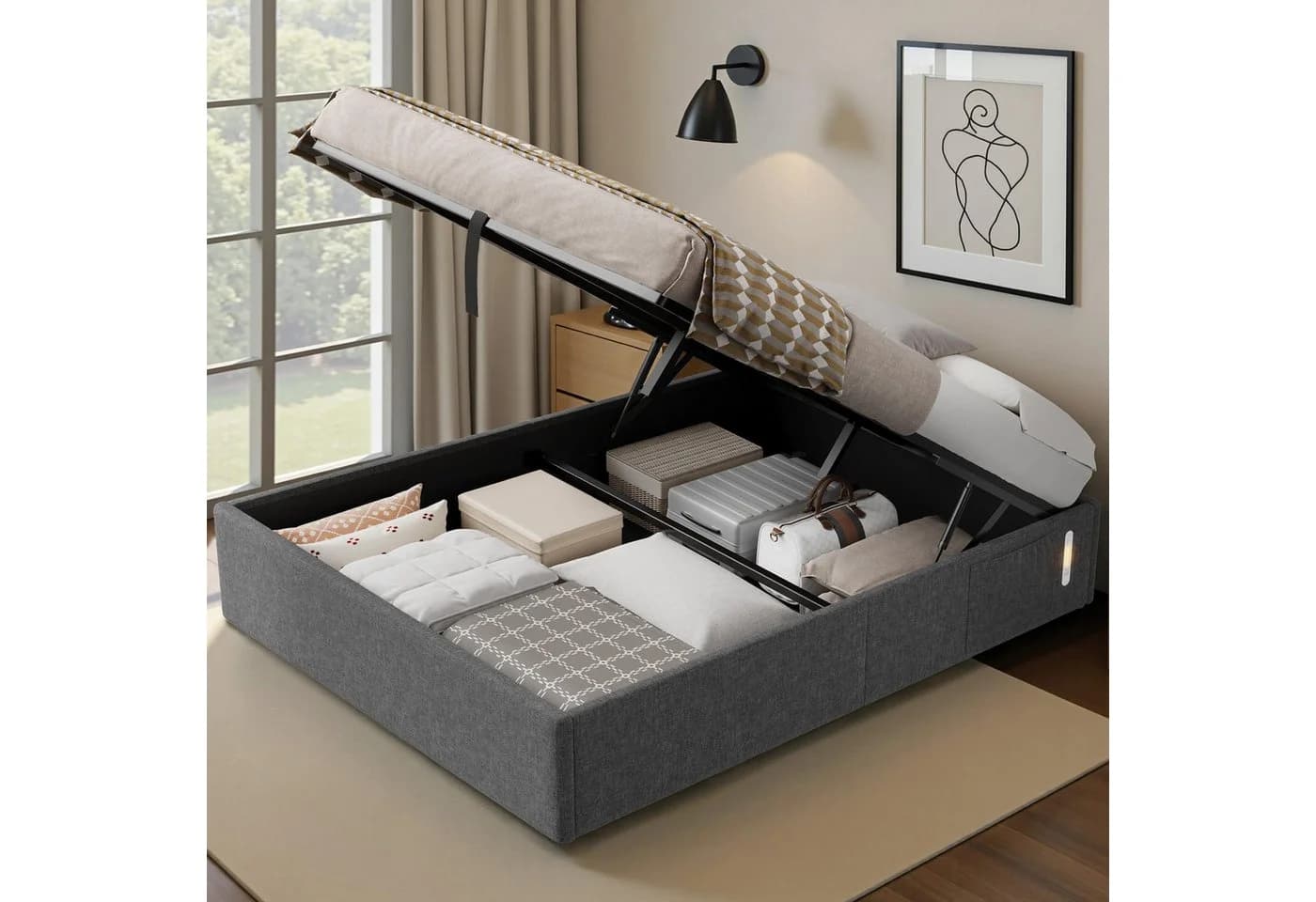 AMERLIFE Polsterbett Grau mit Stauraum, LED & USB - Bild 2