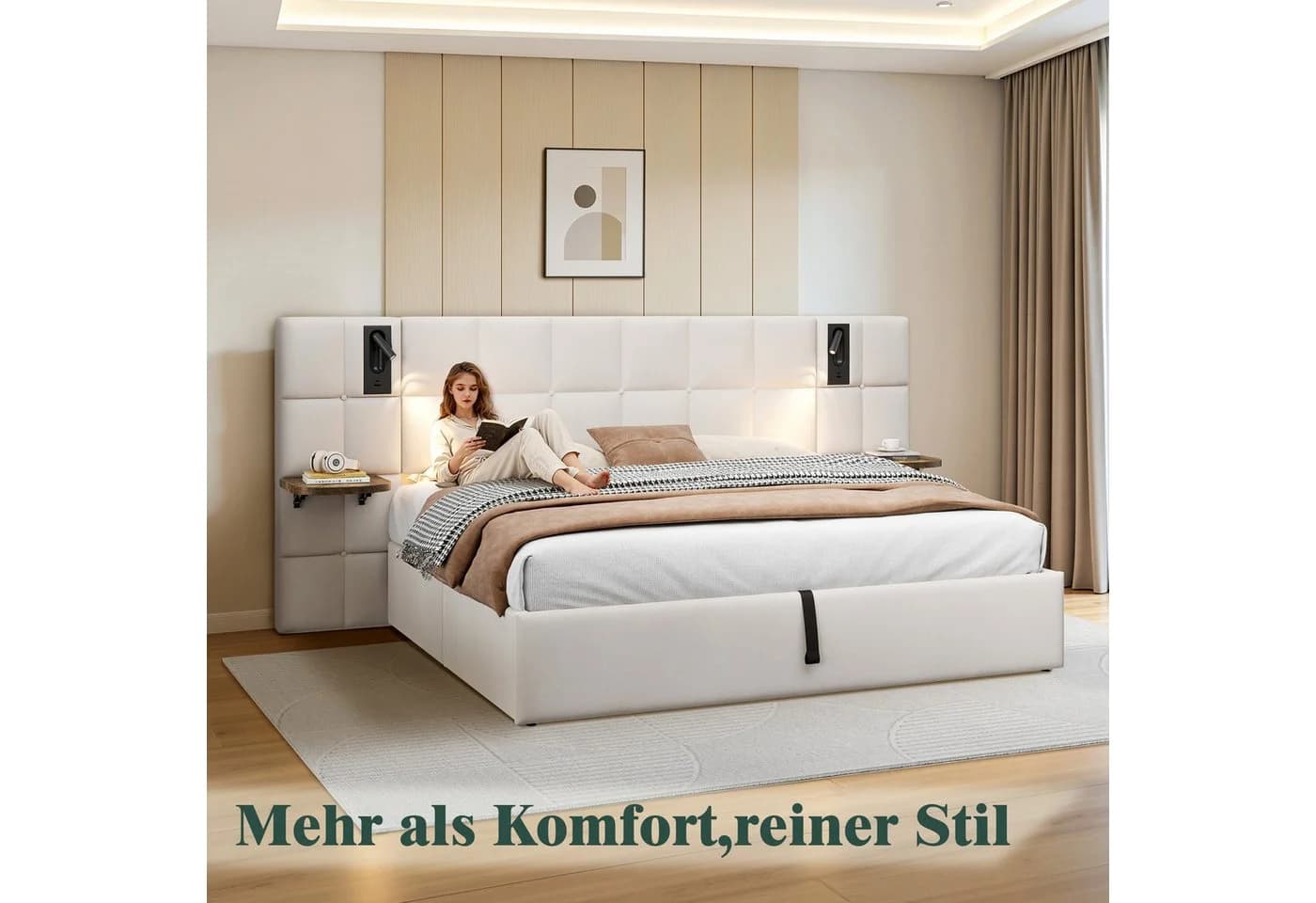 AMERLIFE Polsterbett 160x200 mit Stauraum, USB & Lampen - Bild 4