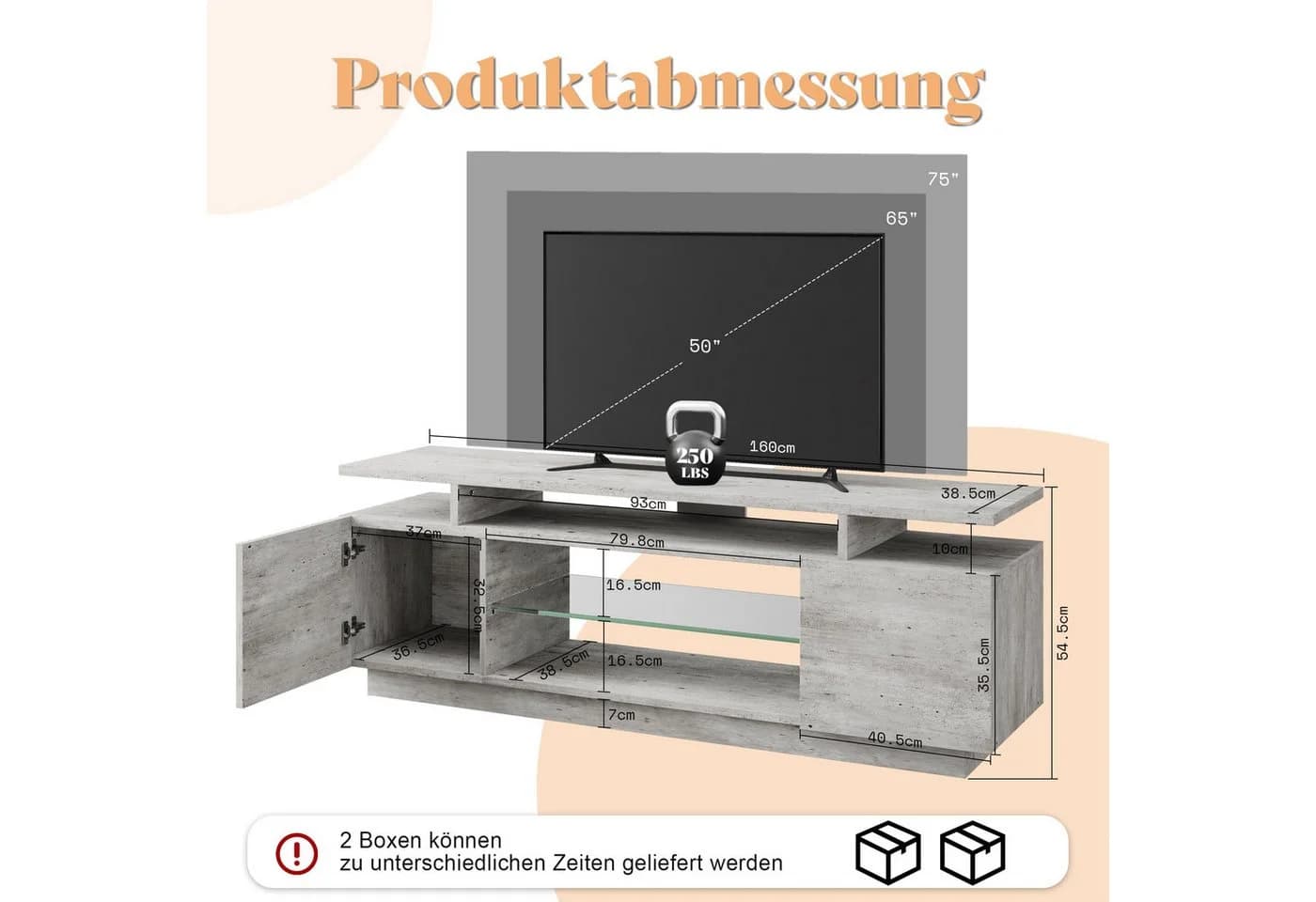 AMERLIFE TV-Lowboard Hochglanz Grau/Weiß mit RGB-LED