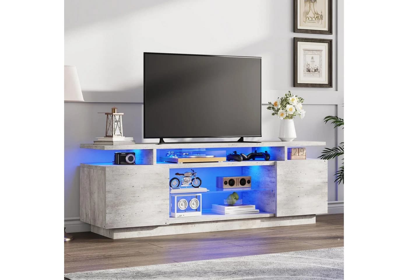 AMERLIFE TV-Lowboard Hochglanz Grau/Weiß mit RGB-LED - Bild 2
