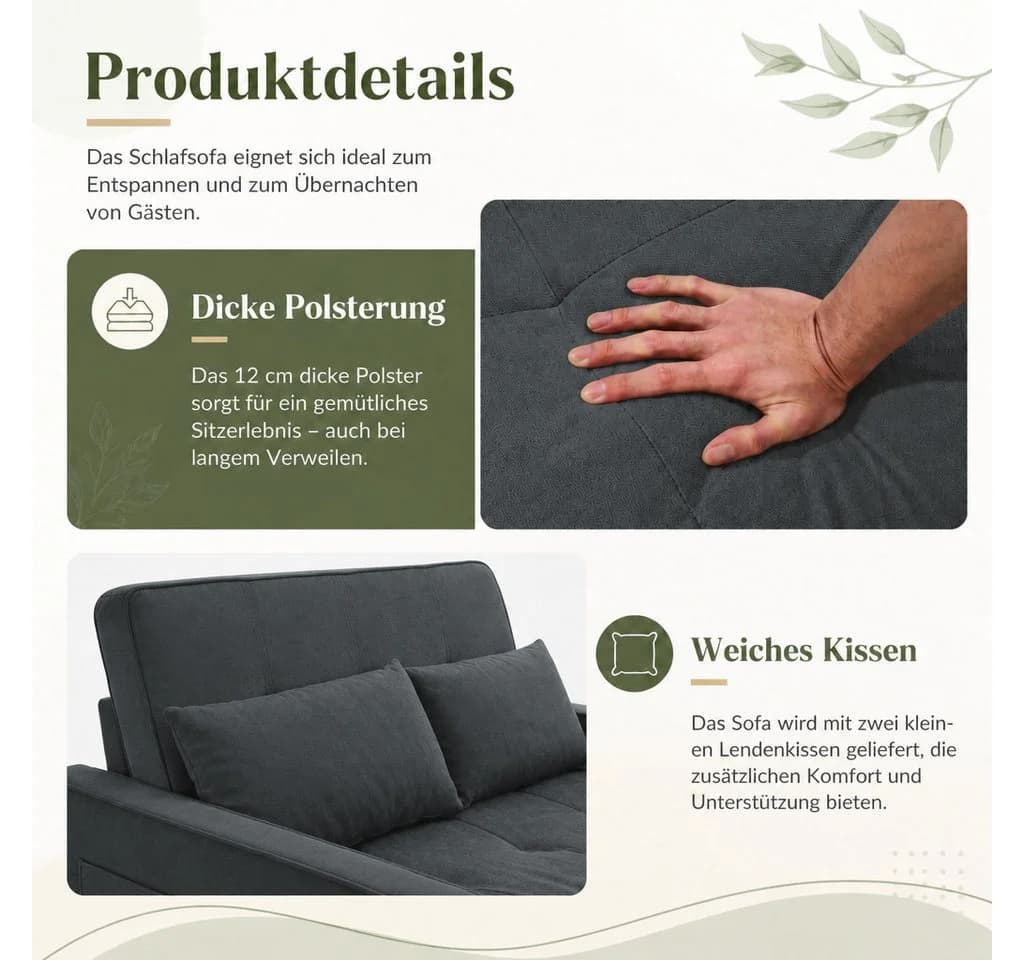 AMERLIFE Schlafsofa 3-in-1 Dunkelgrau mit 5-stufiger Verstellung - Bild 4