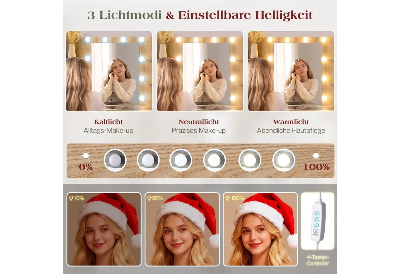 AMERLIFE Schminktisch mit LED-Spiegel & 7 Schubladen Weiß - Bild 5