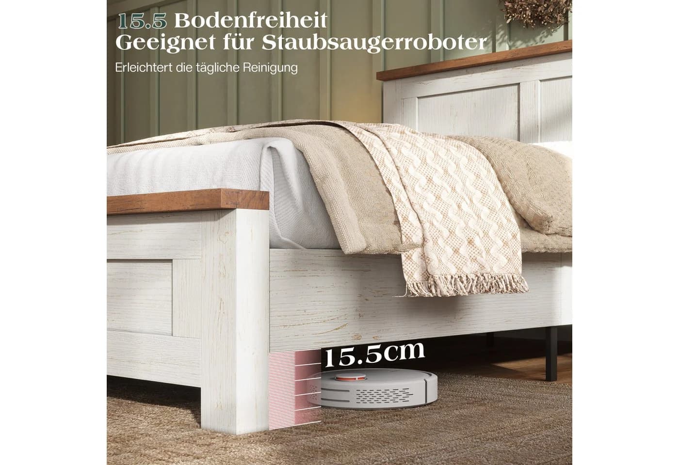 AMERLIFE Holzbett 140x200cm Weiß mit Paneelkopfteil und Lattenrost - Bild 5