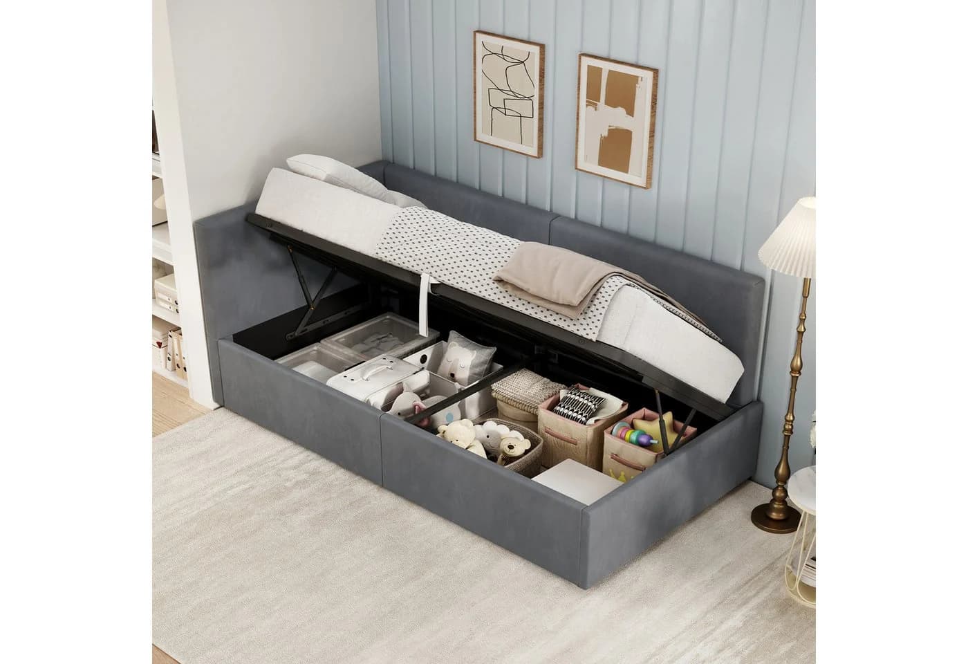 AMERLIFE Daybett 2-in-1 mit Bettkasten und Samtbezug Cremeweiß - Bild 2