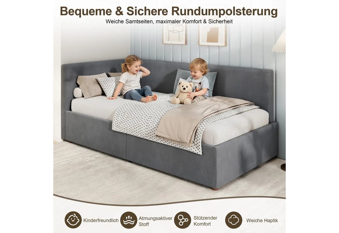 AMERLIFE Daybett 2-in-1 mit Bettkasten und Samtbezug Cremeweiß - Bild 3