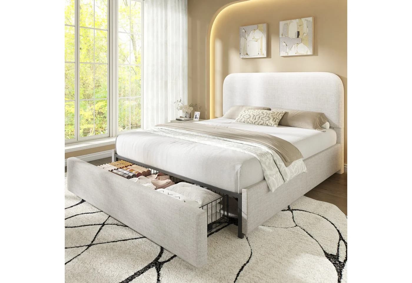 AMERLIFE Polsterbett Beige mit Stauraum und gepolstertem Kopfteil - Bild 2