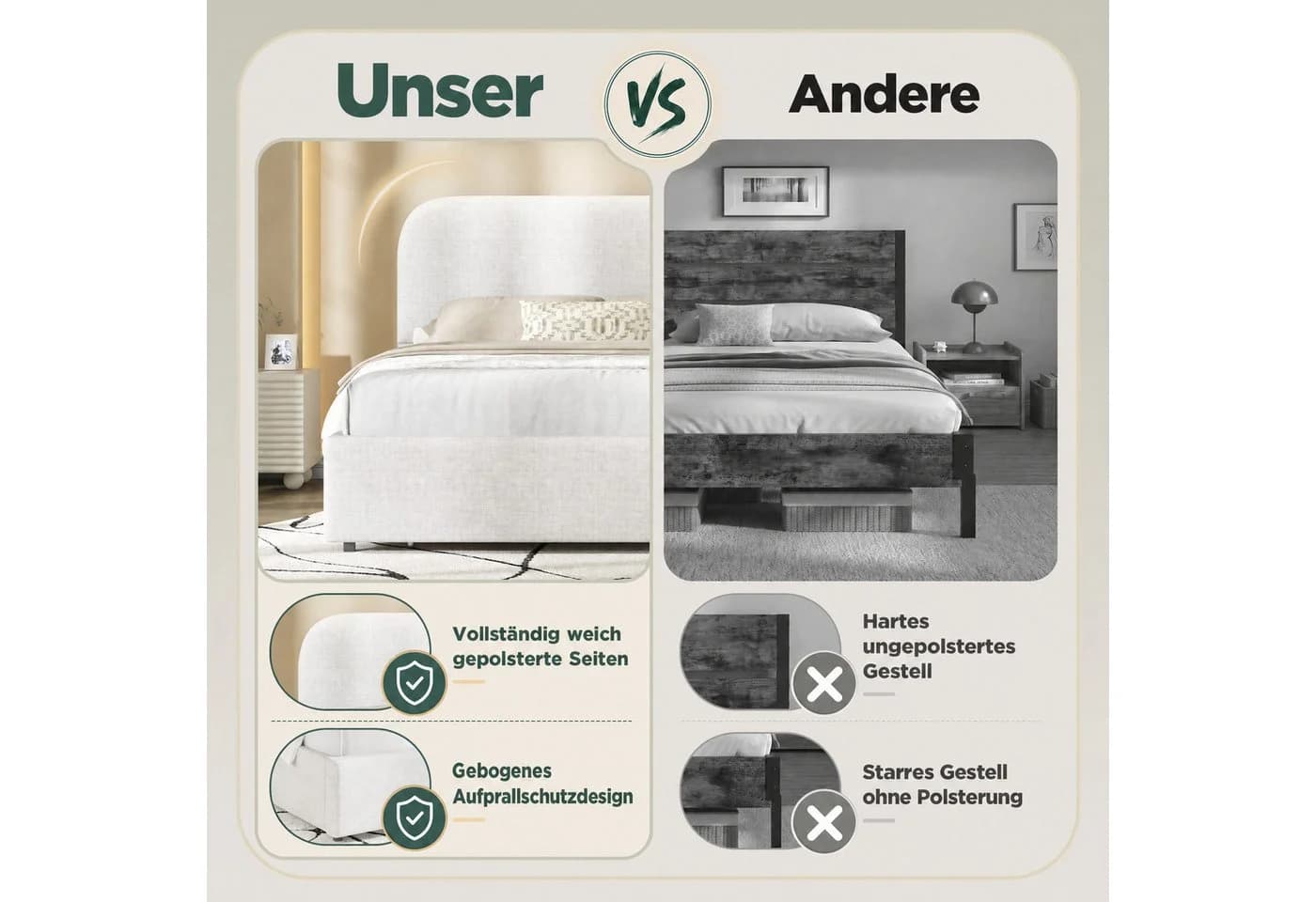 AMERLIFE Polsterbett Beige mit Stauraum und gepolstertem Kopfteil - Bild 4