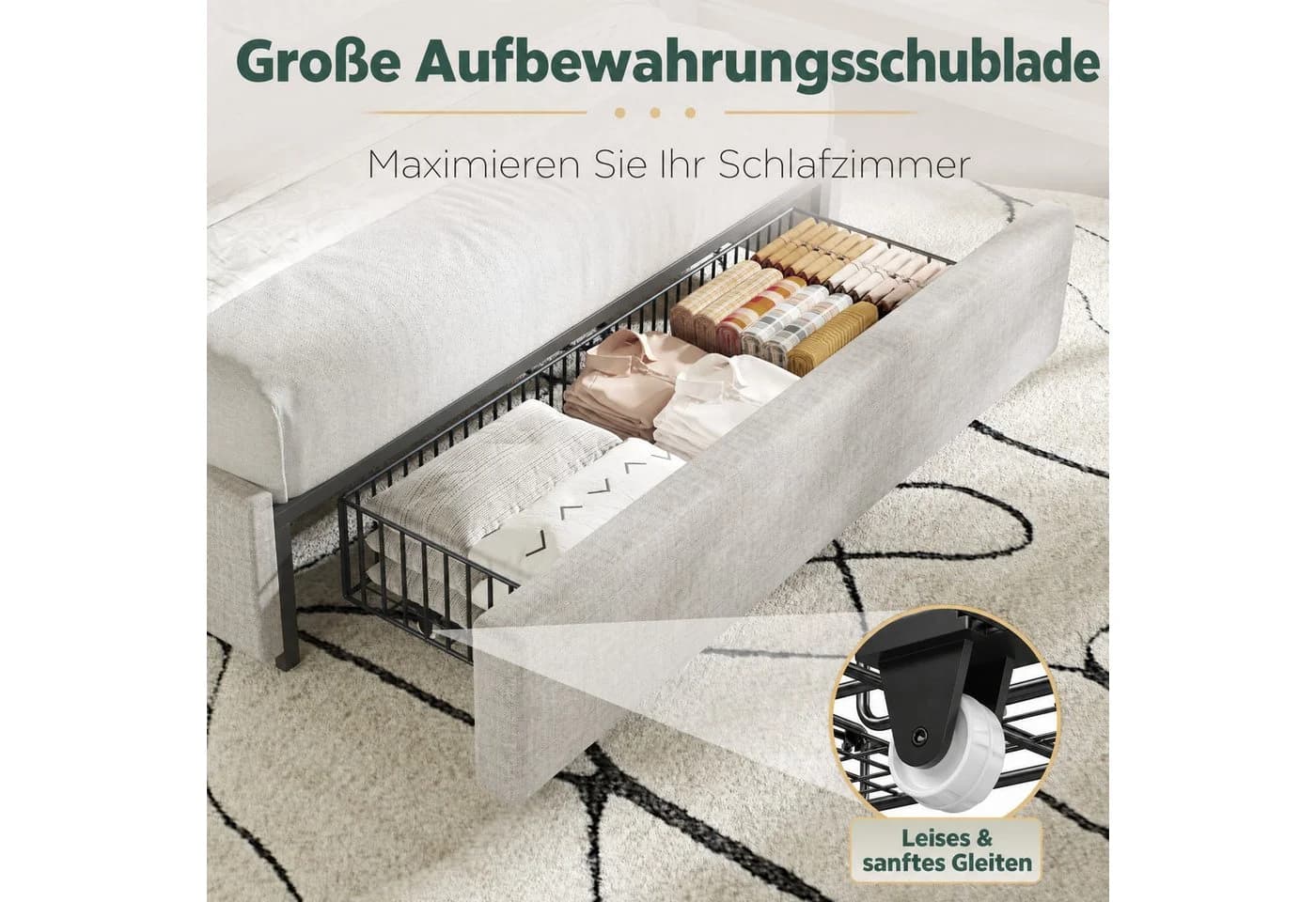 AMERLIFE Polsterbett Beige mit Stauraum und gepolstertem Kopfteil - Bild 5