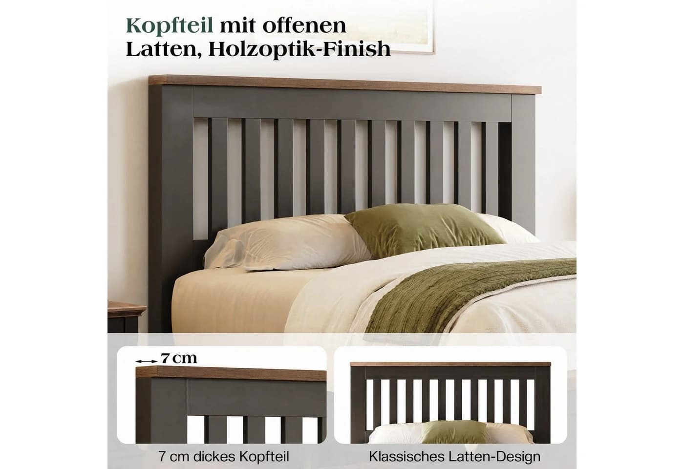 AMERLIFE Bettgestell Weiß/Schwarz Holzdekor Modern - Bild 3