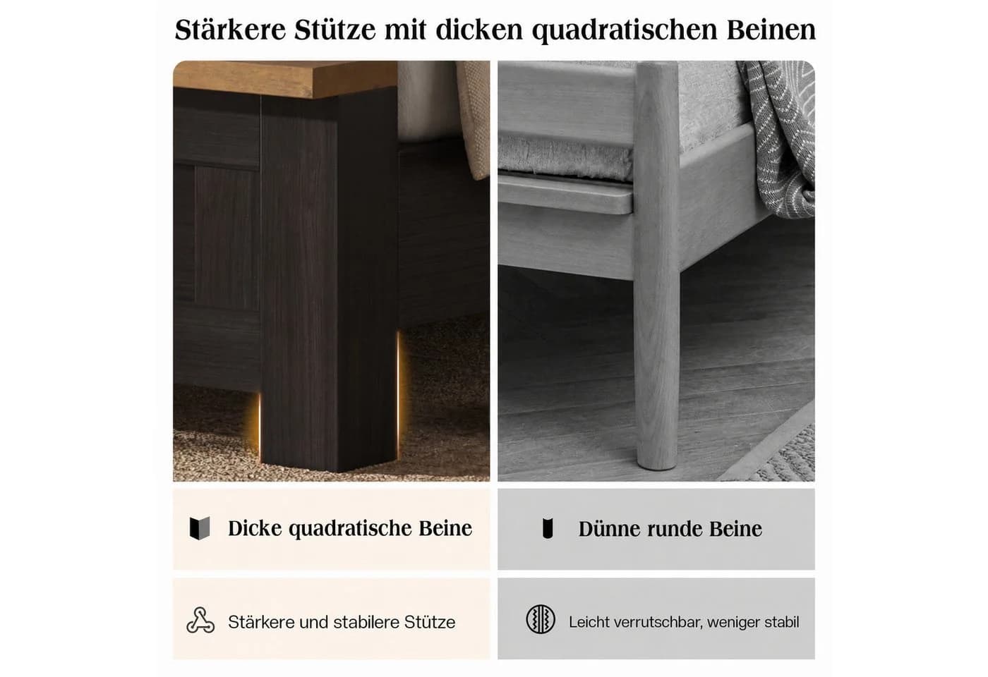 AMERLIFE Bettgestell Weiß/Schwarz Holzdekor Modern - Bild 5