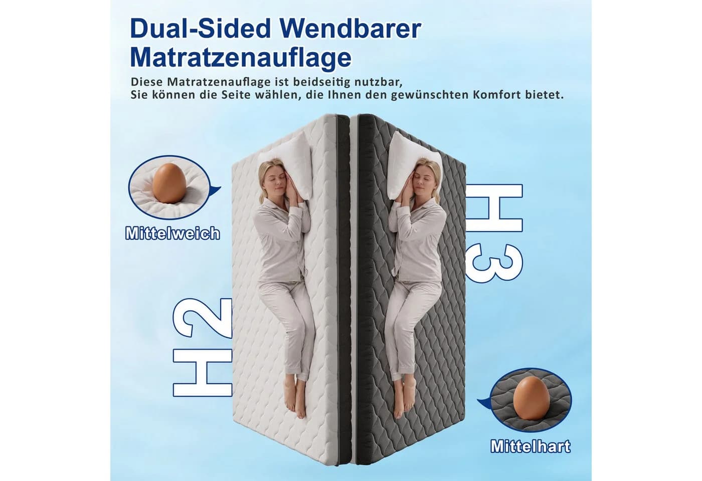 Vipbear Komfortschaummatratze Grau/Weiß Zwei Liegeseiten H2/H3 - Bild 3