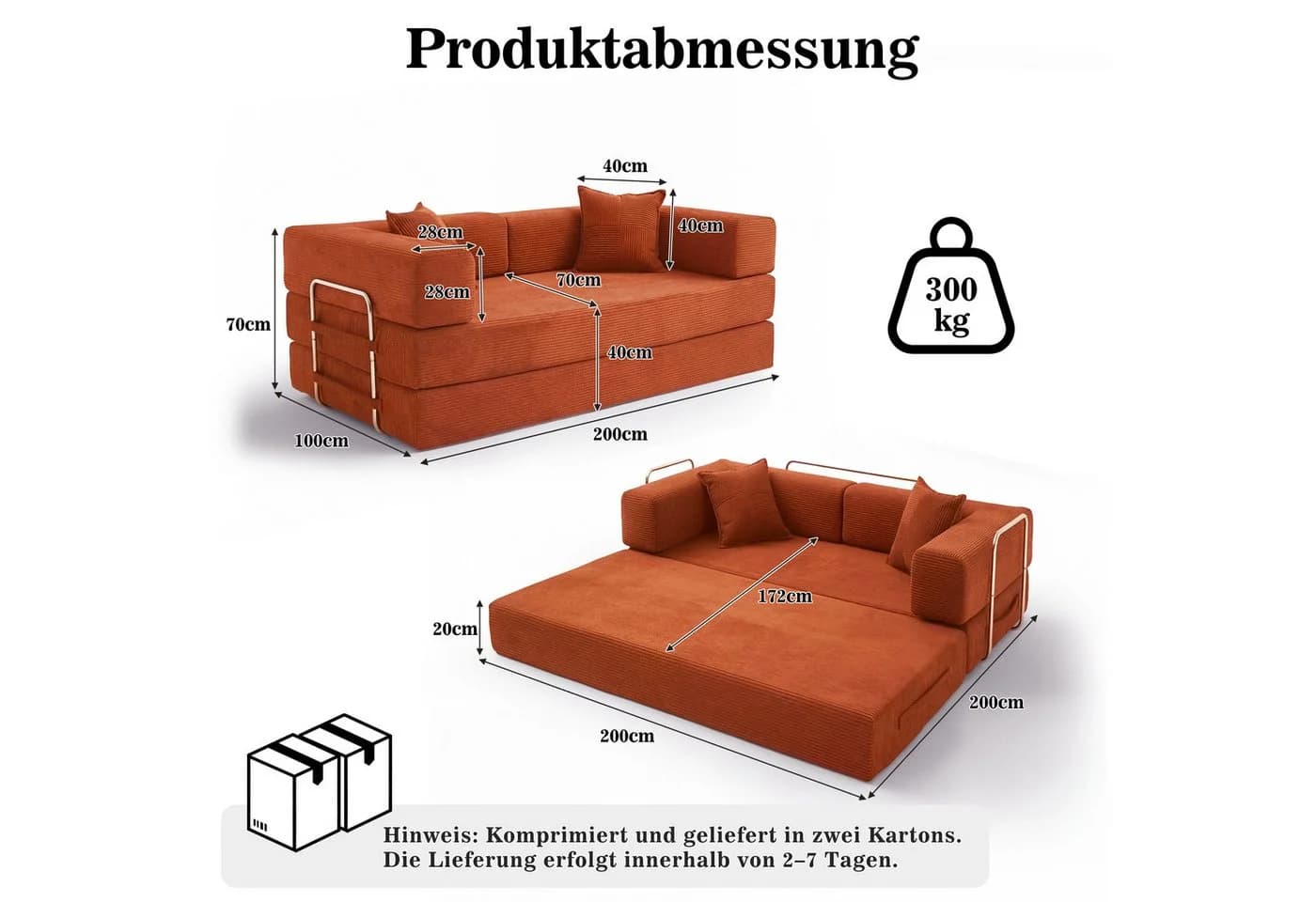 Vipbear Schlafsofa 5-in-1 Cord Grün/Orange/Grau/Beige - Bild 3