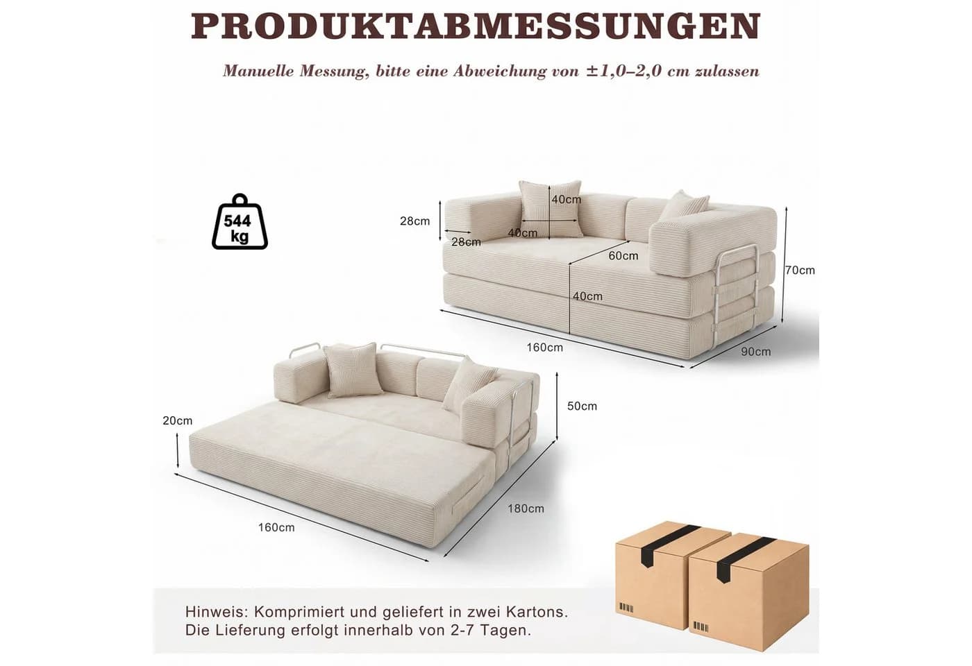 Vipbear 5-in-1 Wandelsofa Beige Cord Modul - Bild 4