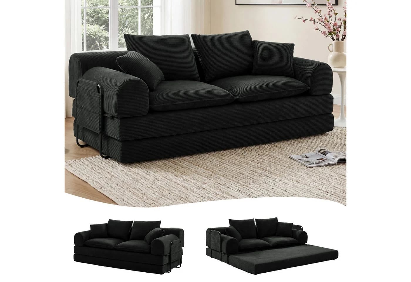 Vipbear Modulares 2-Sitzer Sofa Schwarz Cordstoff Memory-Schaum - Bild 4
