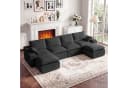 Vipbear Modulares Cordsofa mit Hocker, Grau, U-Form Schlafsofa Bild 2