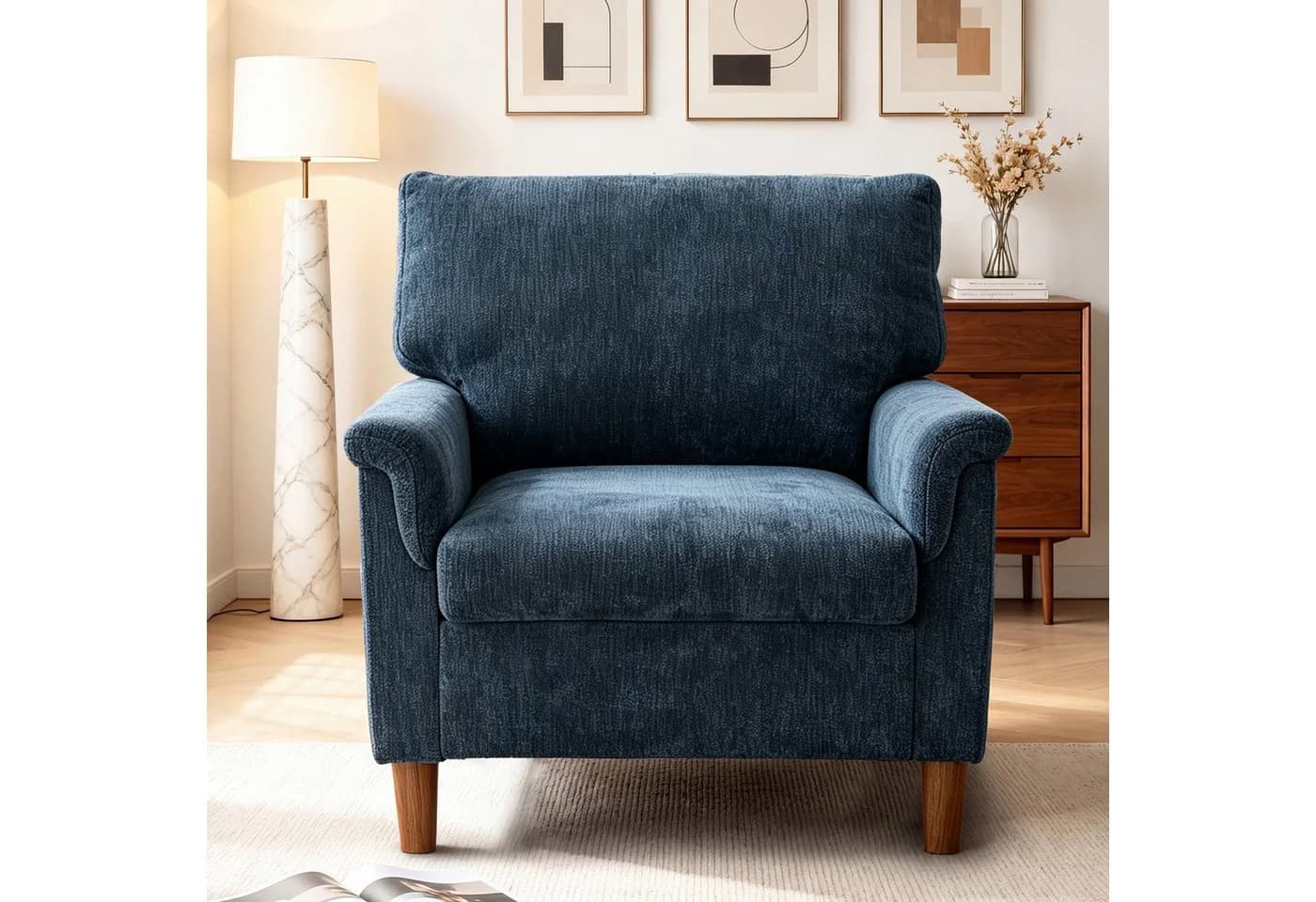 Vipbear Loungesessel Chenille blau mit Massivholzrahmen - Bild 2