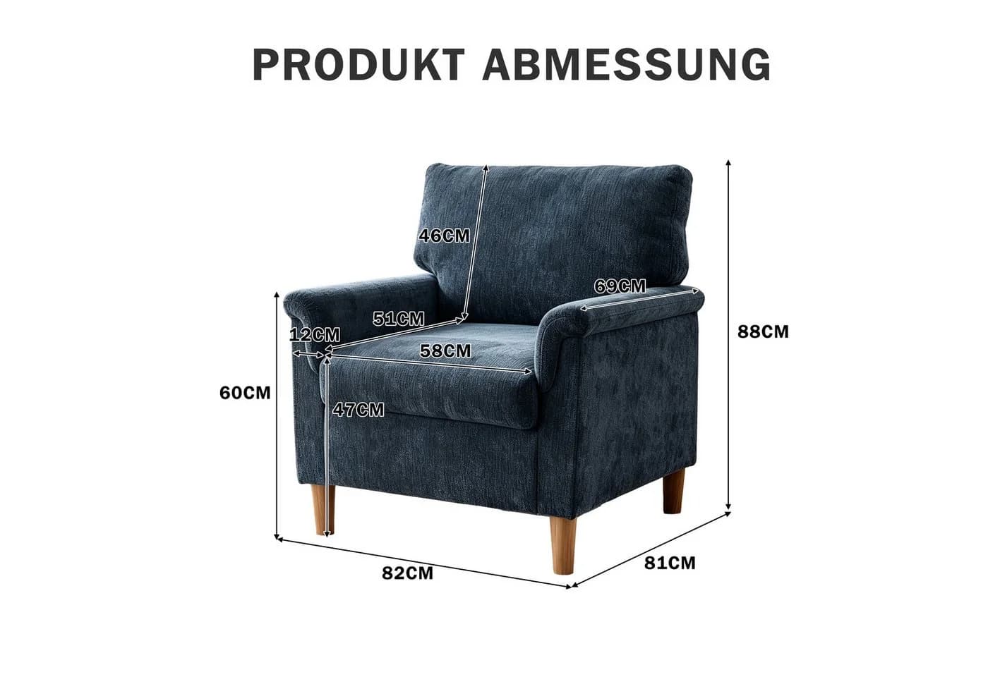 Vipbear Loungesessel Chenille blau mit Massivholzrahmen - Bild 3