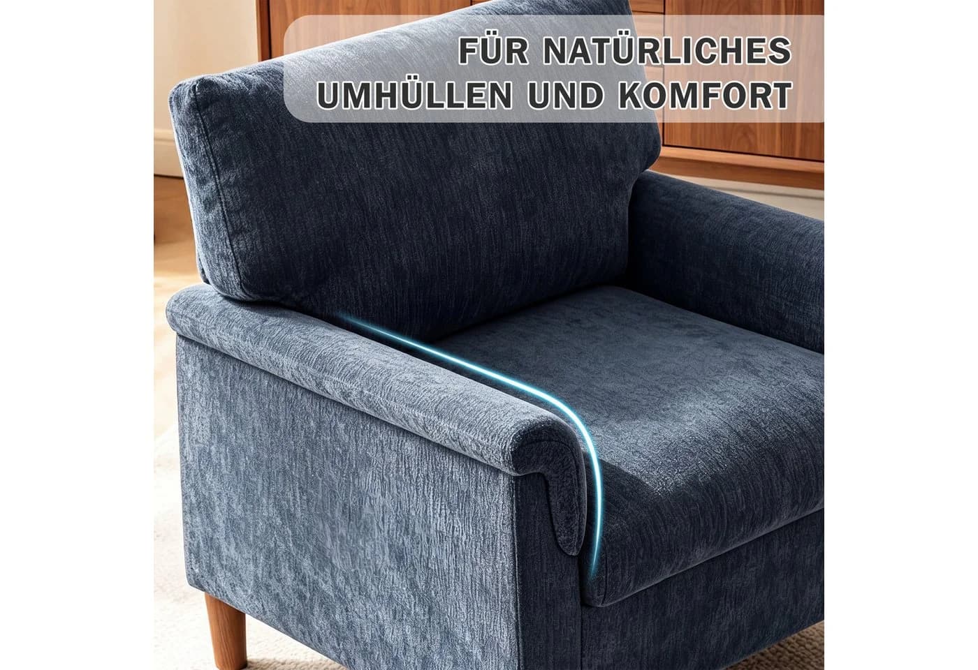 Vipbear Loungesessel Chenille blau mit Massivholzrahmen - Bild 5