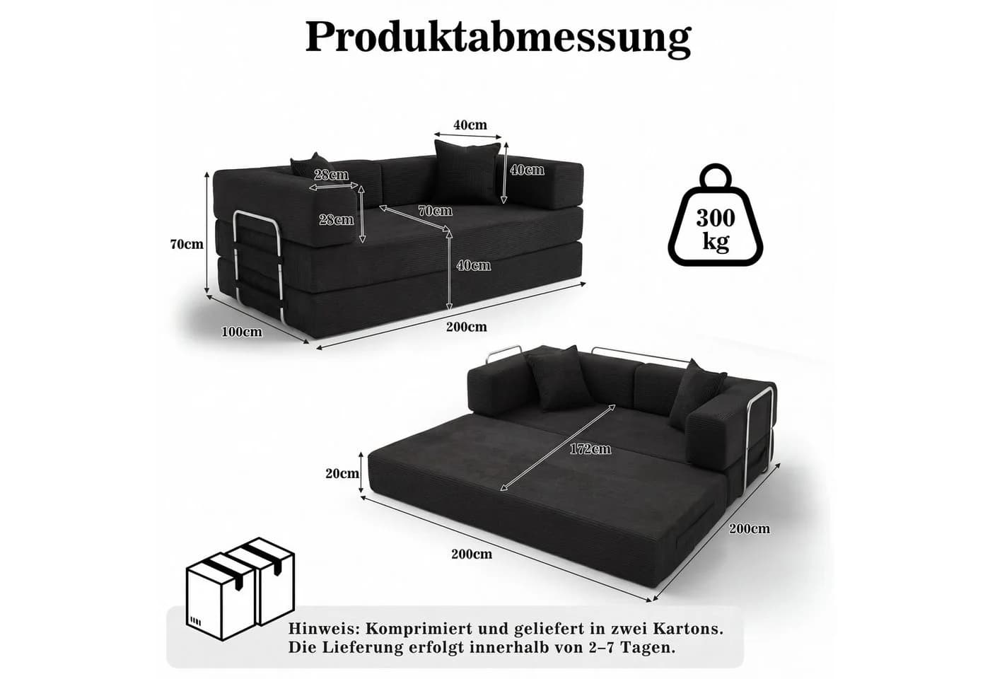 Vipbear Schlafsofa 5-in-1 Cord Grün/Orange/Grau/Beige/Schwarz - Bild 3