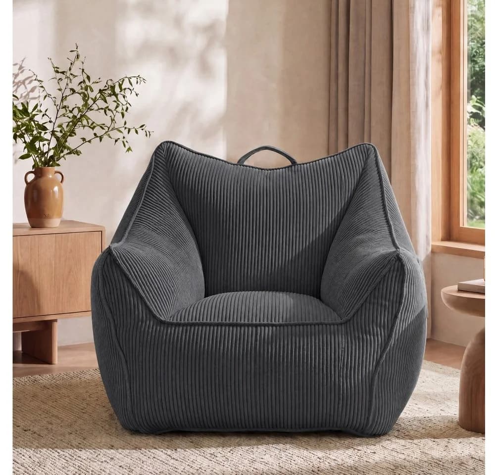 Vipbear Sitzsack Einzelsofa Grau Cord mit Aufbewahrungstasche