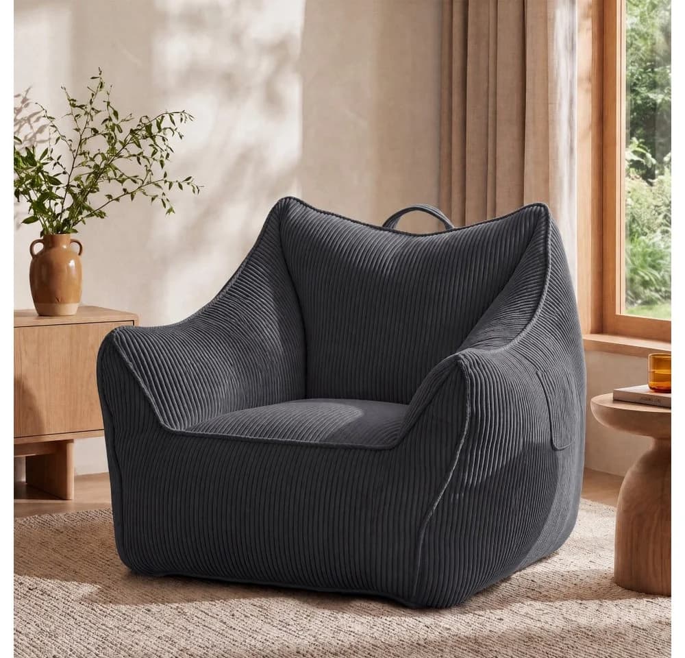 Vipbear Sitzsack Einzelsofa Grau Cord mit Aufbewahrungstasche - Bild 2