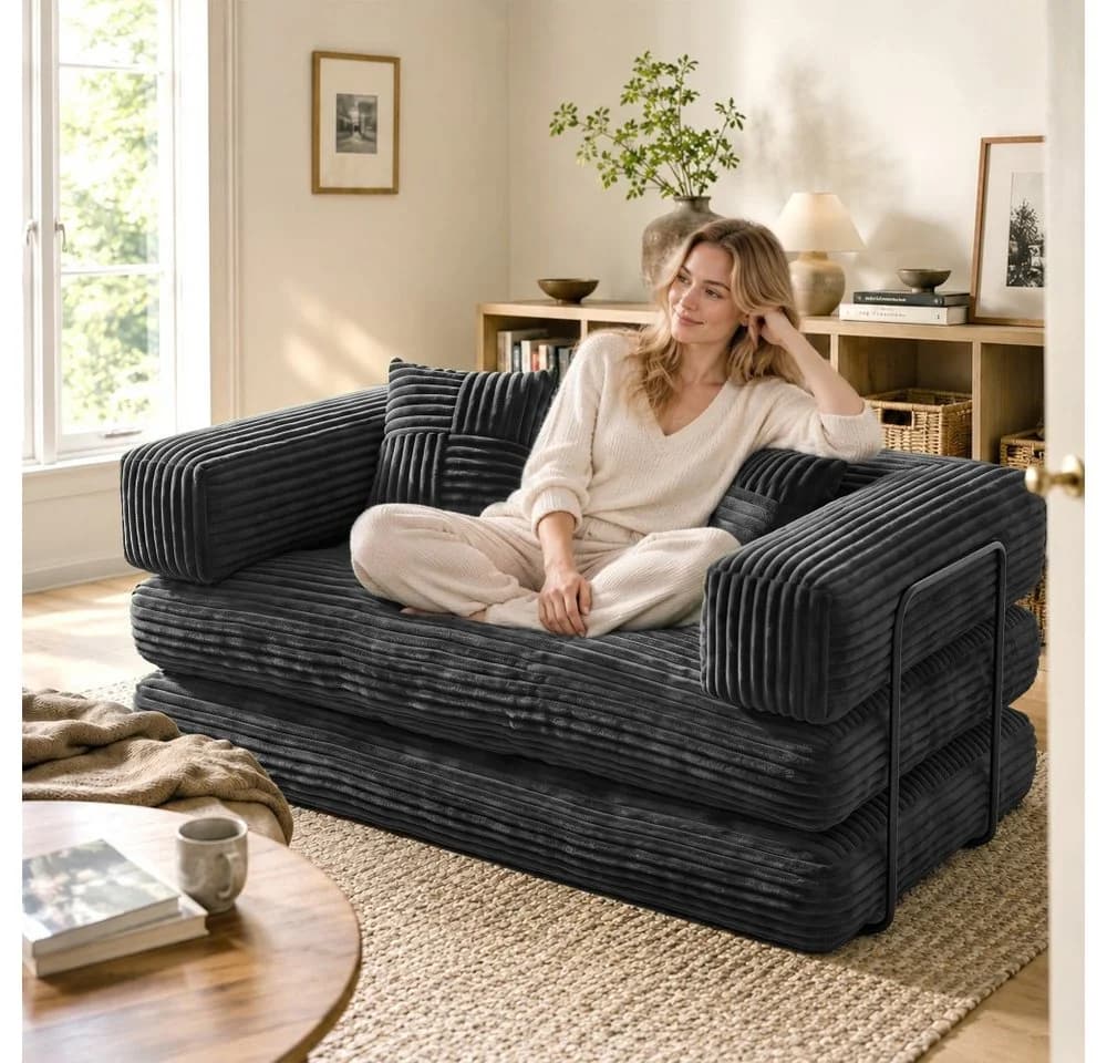 Vipbear 2-Sitzer Sofa 5-in-1 Modulares Wandelsofa mit Schlaffunktion Grau Cord