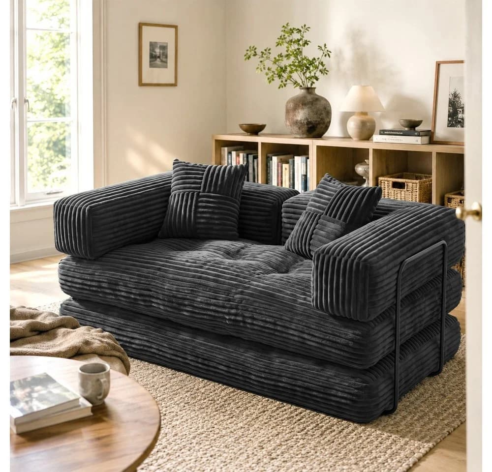 Vipbear 2-Sitzer Sofa 5-in-1 Modulares Wandelsofa mit Schlaffunktion Grau Cord - Bild 2