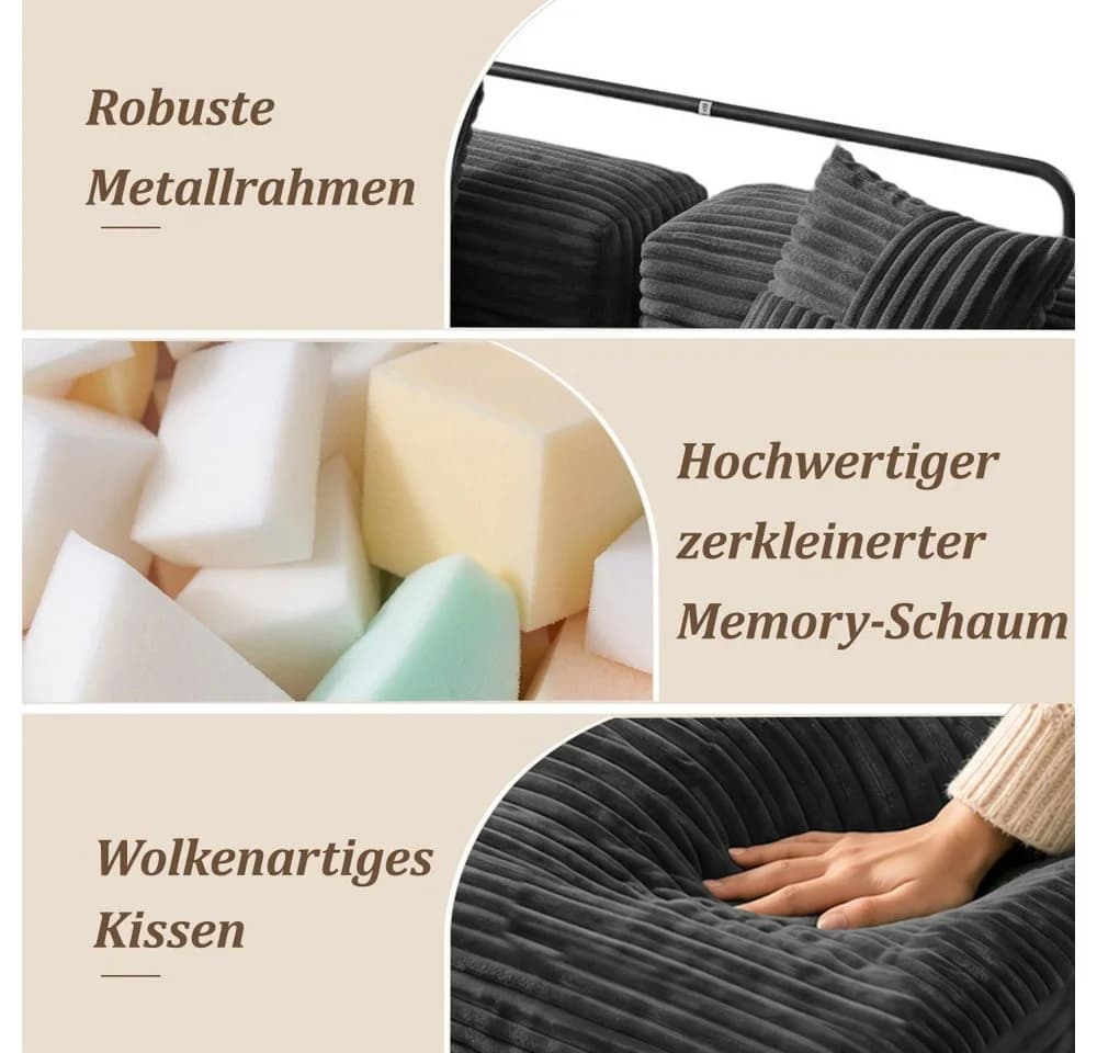 Vipbear 2-Sitzer Sofa 5-in-1 Modulares Wandelsofa mit Schlaffunktion Grau Cord - Bild 5